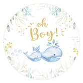 Oh Junge Wal Grün Blätter Runden Hintergrund Für Baby Dusche